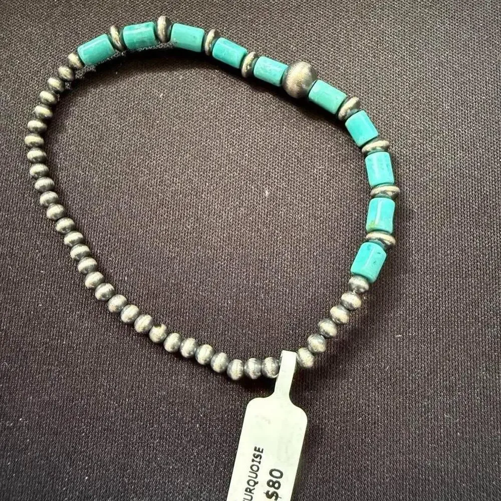 Genuine turquoise and sterling silver native strung pearls